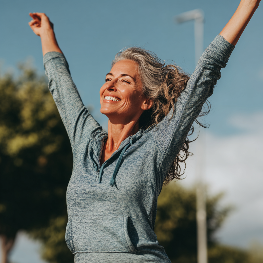 Group of elderly Ukrainian adults enjoying gentle recovery activities and stretching exercises in a peaceful outdoor setting